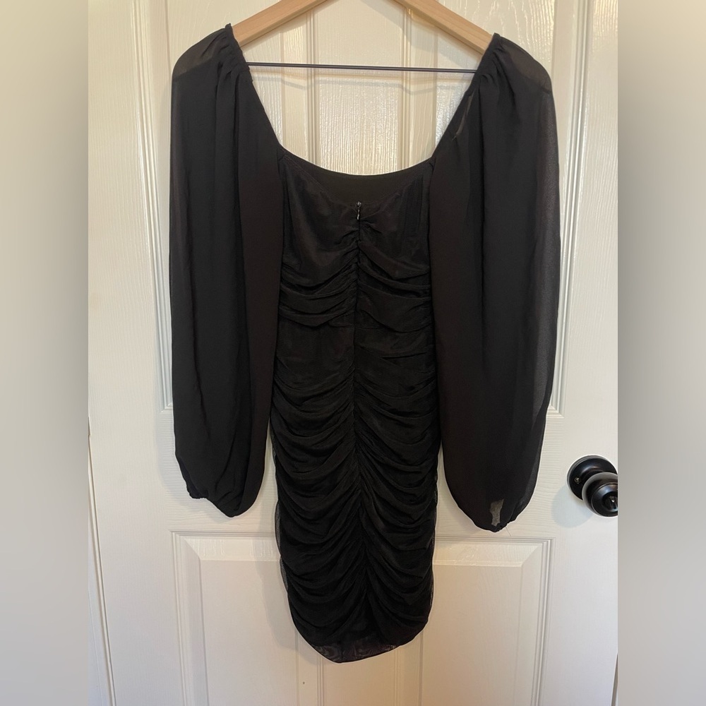 White Fox Boutique Black Long Sleeve Ruched Mini Dress Whimsigoth Size Small - Picture 3 of 4